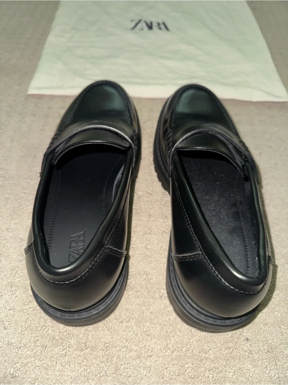 Zara Black Leather Penny Loafers